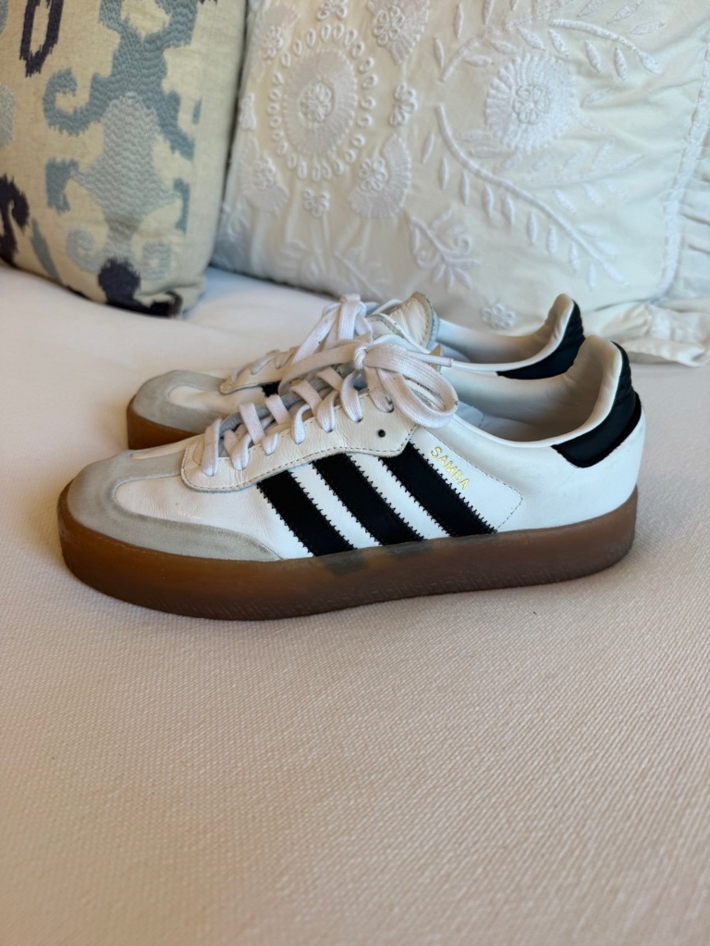 adidas samba White Sneakers with Black Stripes and Gum Sole - Picture 3 of 7